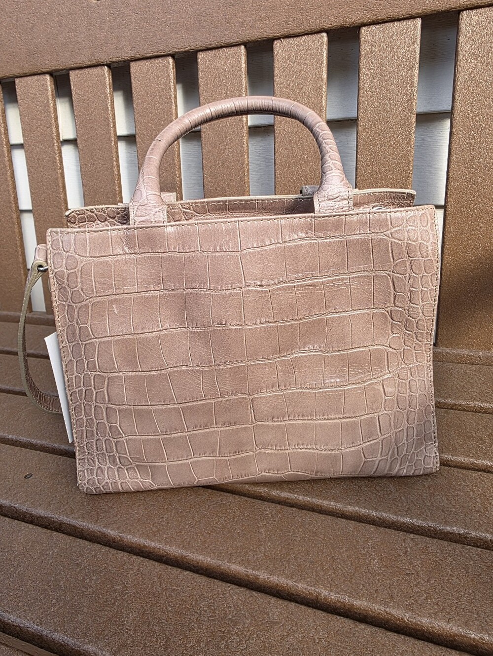 PRUNE NEW Taupe 30 Cm BIRKEN-STYLE Croc-Embossed Leather Satchel. With Bag & Tag - Picture 3 of 10
